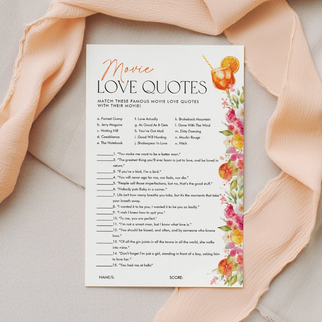 Citations d'amour Jeu de Baby Shower Mariage Sprit (Movie love quotes | First Spritz Bridal Shower Theme )