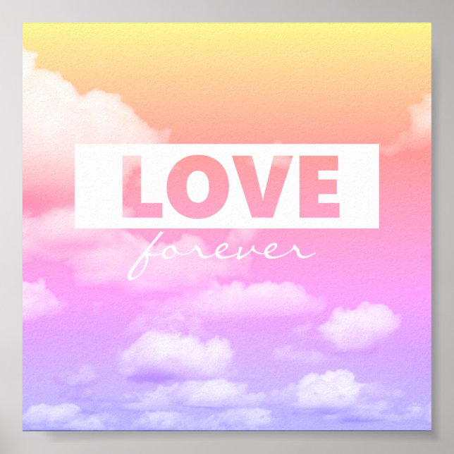 citations d'amour typographie poster nuages roses (Devant)