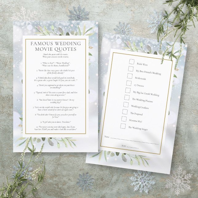 Citations de films célèbres Jeu de Baby Shower hiv (Famous Movie Quotes Winter Bridal Shower Game)