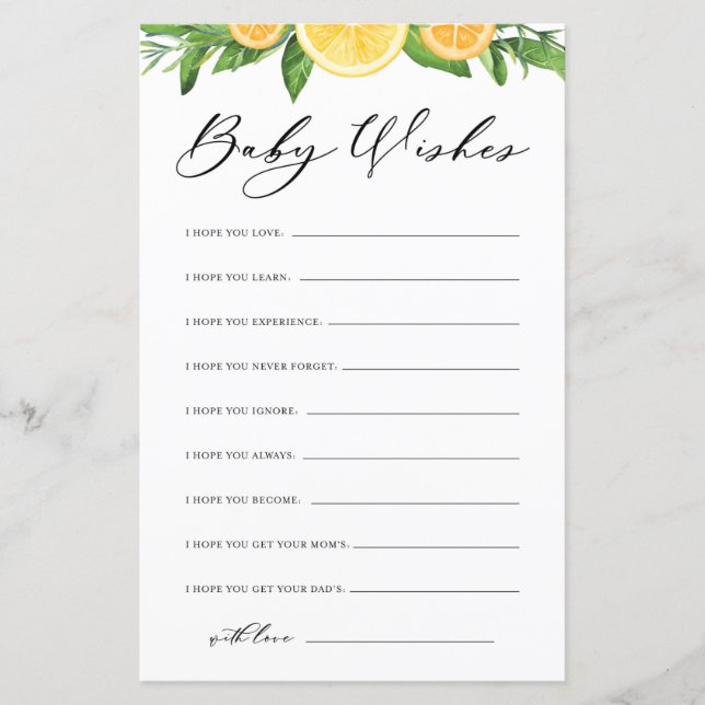 Citations pour une Baby Shower Citrons & Oranges p (Devant)