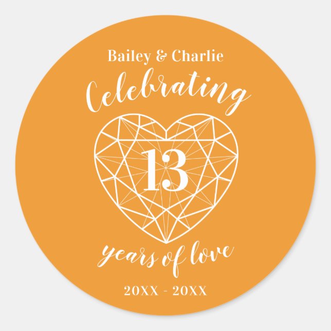 Citrine anniversaire 13 ans de stickers d'amour (Devant)