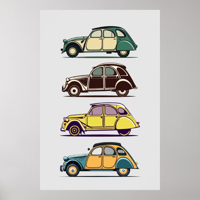 Citroen 2 cv Collection automobile vintage Poster (Devant)