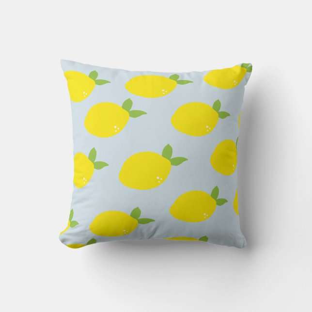 Citron Citrus Motif Sky Blue Coussin (Recto)