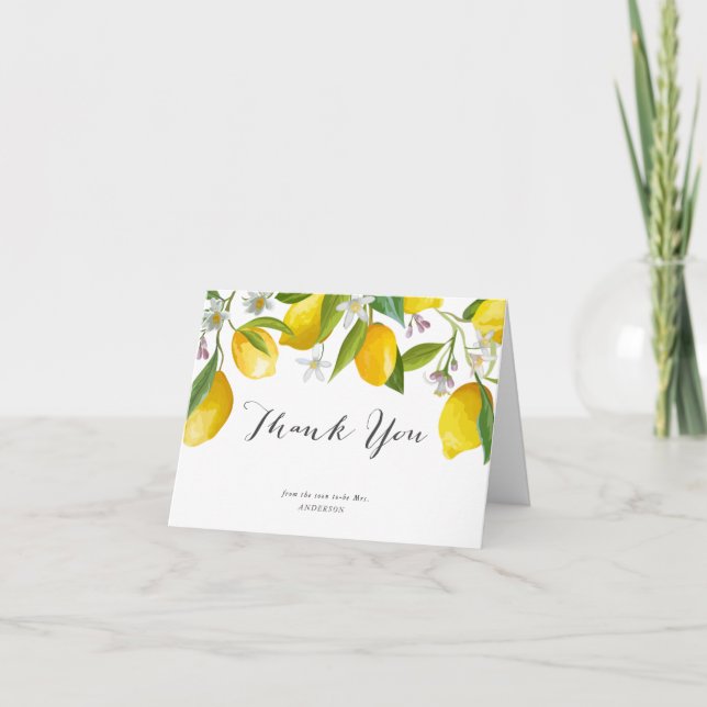 Citron Citrus thème Douche nuptiale merci cartes (Devant)