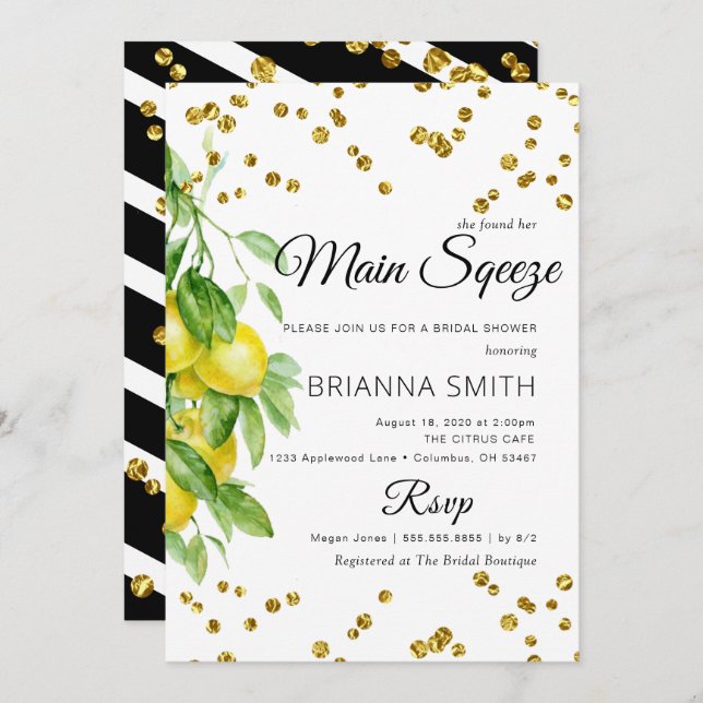 Citron Décoré Élégant Invitation Douche nuptiale (Devant / Derrière)