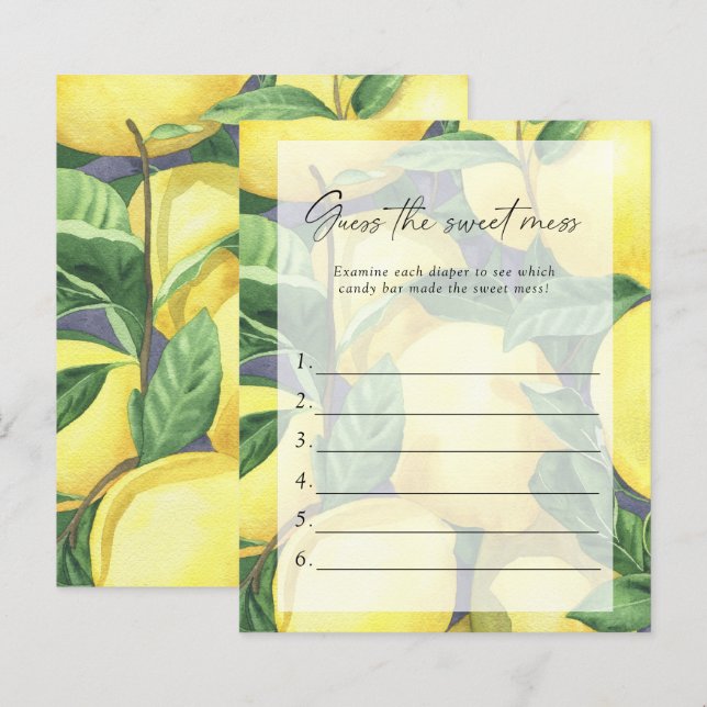 Citron - Devinez le jeu de Baby shower de la douce (Devant / Derrière)