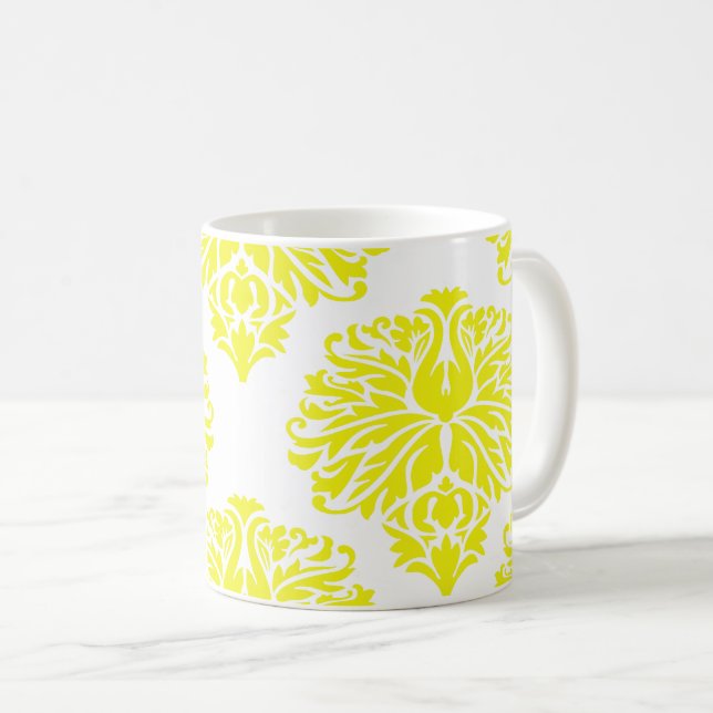 Citron Élégant Damask Coffee Mug (Devant droit)