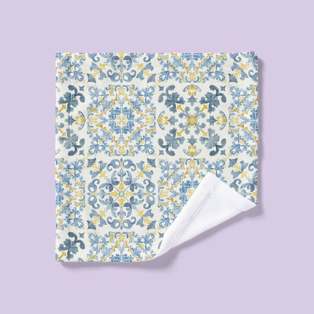 Citron en carrelage bleu italien (Gant de toilette)