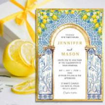 Citron et Faire-part de mariage de carrelage bleu