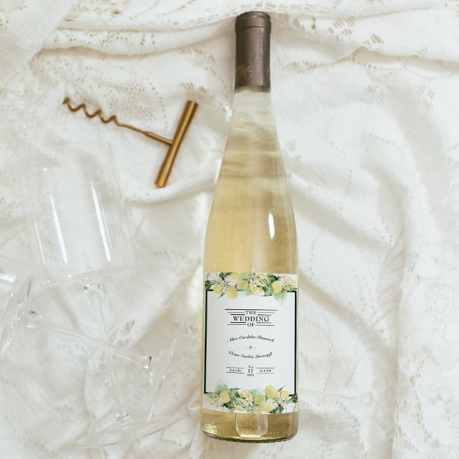 Citron Jardin Blanc Mariage Vin Étiquette (Créateur téléchargé)