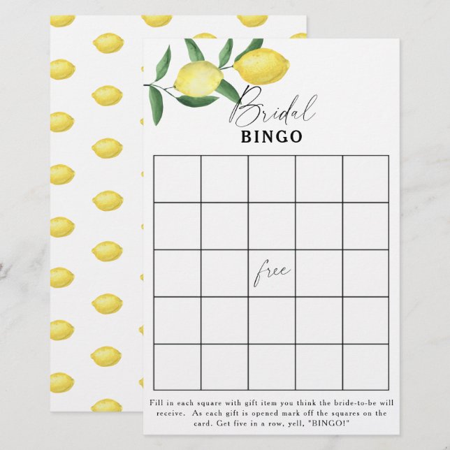 Citron - Jeu de bingo pour enterrement de vie de j (Devant / Derrière)