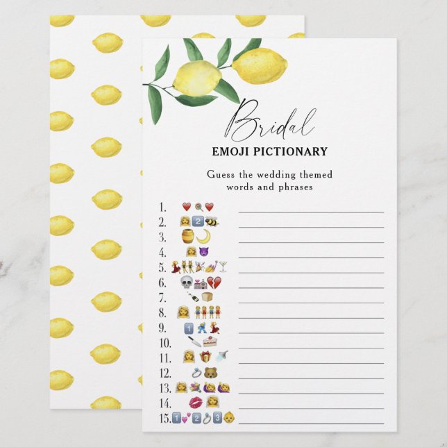 Citron - jeu de pictionary pour la baby shower emo (Devant / Derrière)