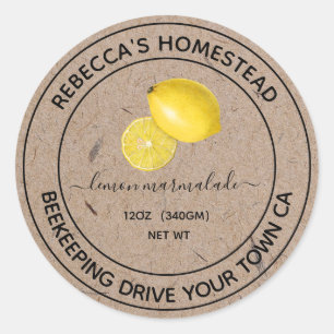 Citron Marmalade Kraft Papier de canne Étiquettes