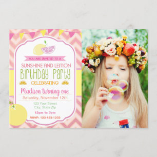 Citron rose Invitation à l'anniversaire avec photo
