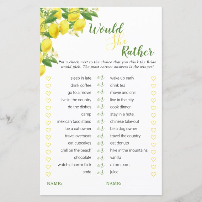 Citron Thème Fête des mariées Voudrait-Elle Plutôt (Devant)