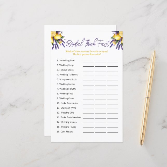 Citron "Think Fast" Fête des mariées Jeu (Devant/Arrière en situation)