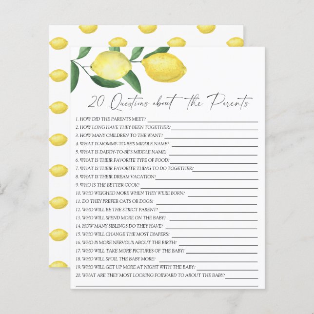 Citrons - 20 questions sur les Parents (Devant / Derrière)