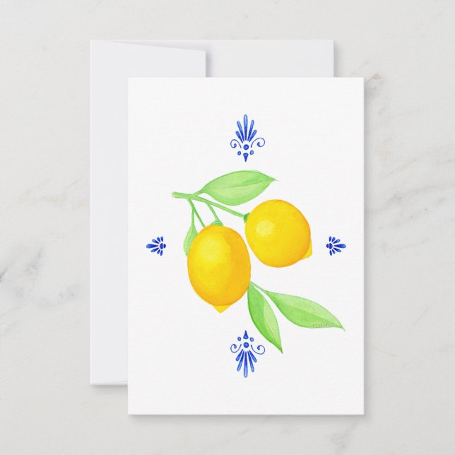 Citrons aux Cartes de remerciements de fleurs bleu (Devant)