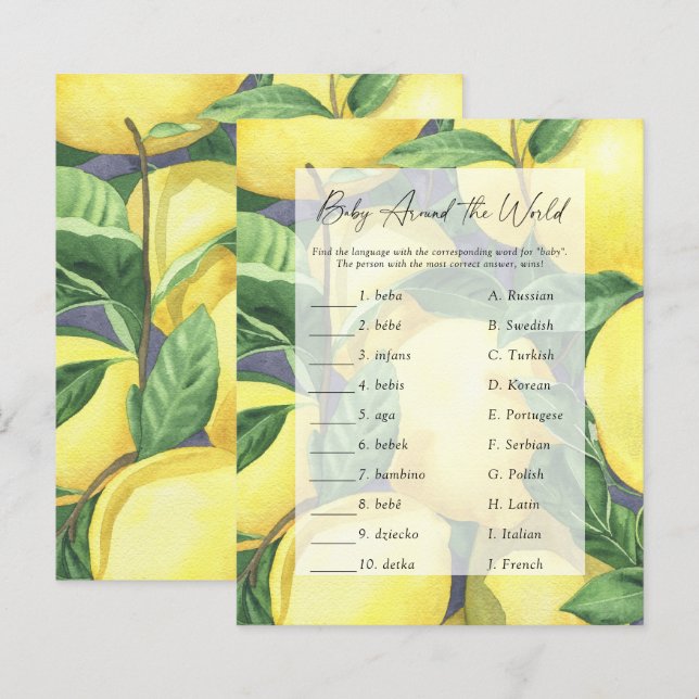 Citrons - Bébé autour du monde Jeu de Baby Shower (Devant / Derrière)