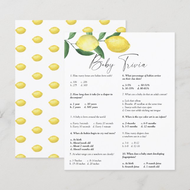 Citrons - Bébé Jeux de société | Jeu de Baby Showe (Devant / Derrière)
