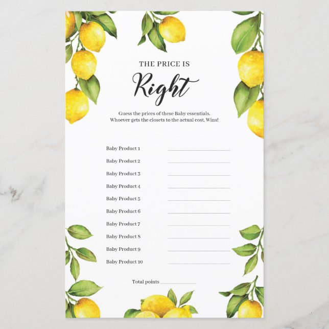 Citrons Citrus Le prix est droit jeu bébé (Devant)