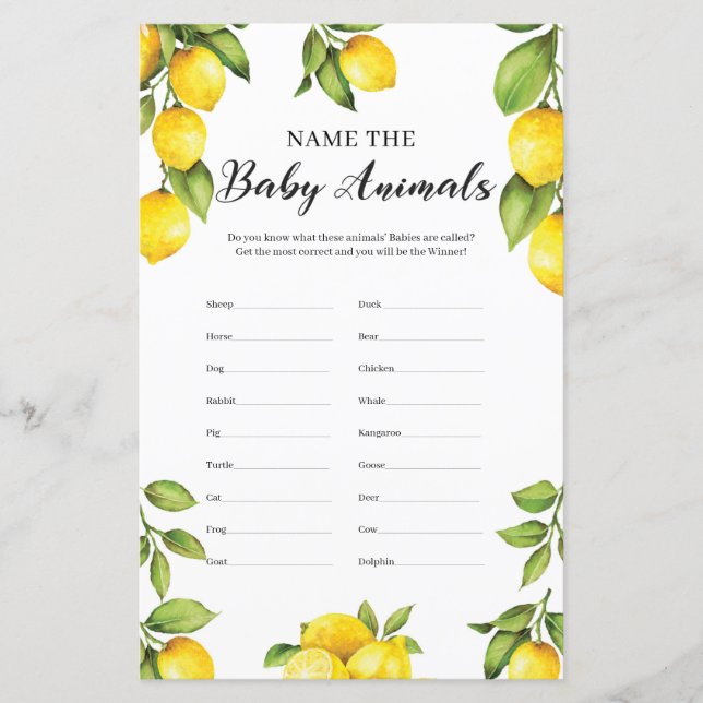 Citrons Citrus Nom Le Bébé Animaux Jeu (Devant)