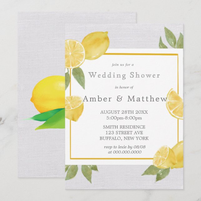 Citrons et linge Wedding shower d'aquarelle (Devant / Derrière)