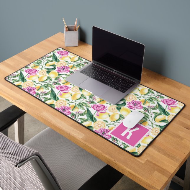 Citrons et tulipes Motif Floral | Citrus Monogramm (Bureau 2)