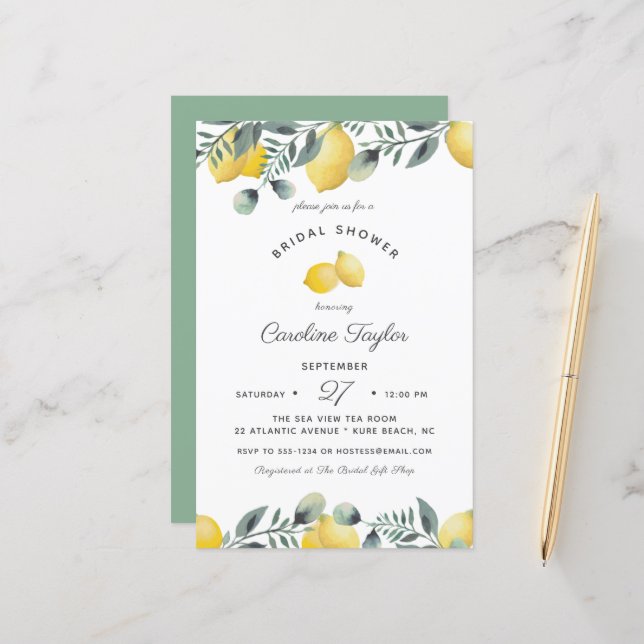 Citrons Eucalyptus Budget Douche nuptiale Invitati (Devant/Arrière en situation)