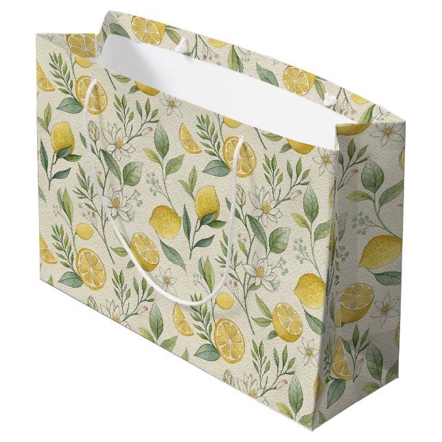 Citrons & Fleurs Motif Grand sac cadeau (Dos Angle)