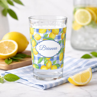 Citrons & Gingham Bleu Verre Personnalisé