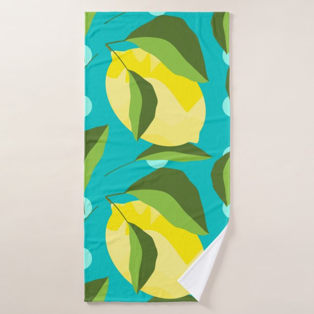 citrons jaunes avec feuilles verts sans couture mo (Serviette de bain)