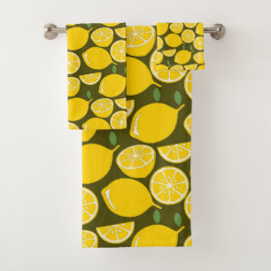 Citrons jaunes et motif vert olive : Citrus modern