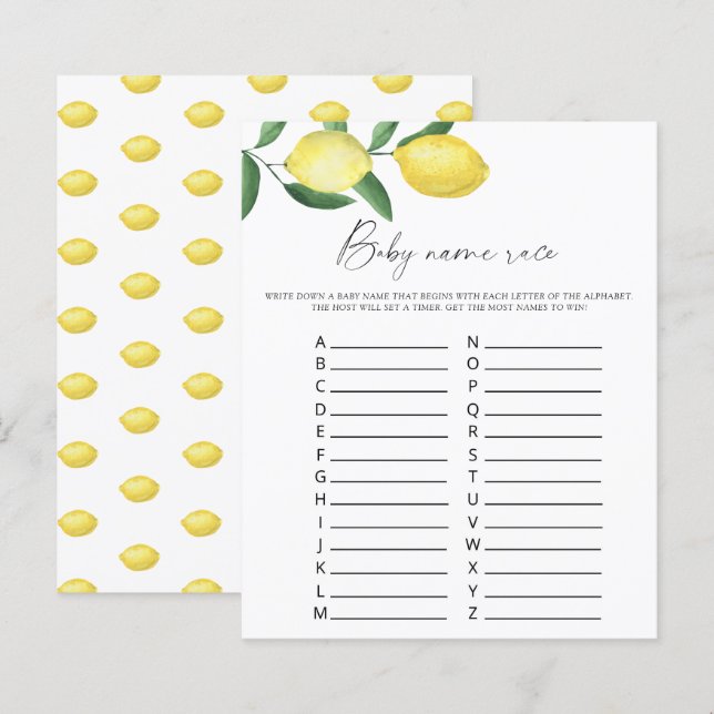 Citrons - Jeu de course de noms de bébé (Devant / Derrière)