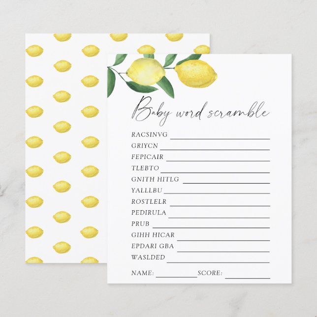 Citrons - Jeu de scrabble pour baby shower (Devant / Derrière)