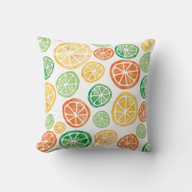 Citrons Limes Oranges aquarelle coussin (Recto)