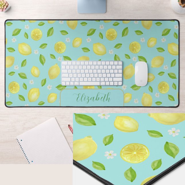 Citrons Mignons Tapis de Bureau Grand Teal Aquarel (Créateur téléchargé)