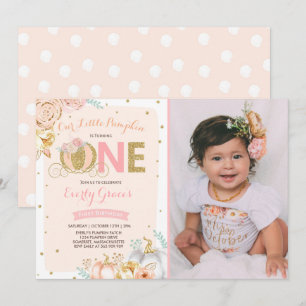 Citrouille 1er Anniversaire Invitation Blush Pink