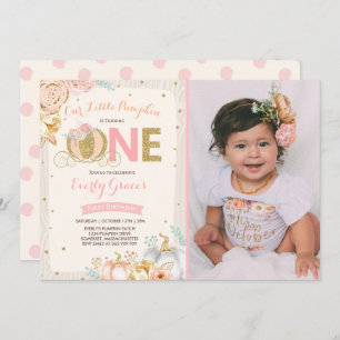 Citrouille 1er anniversaire Invitation Rustic Pink
