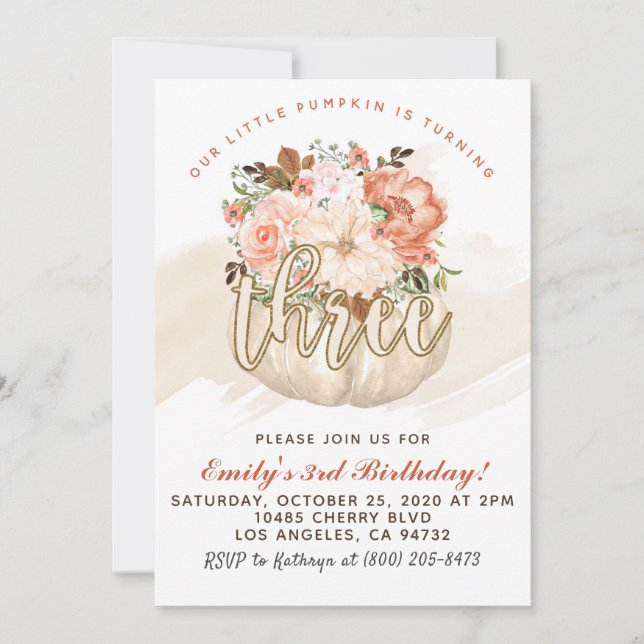 Citrouille 3ème anniversaire Invitation (Devant)