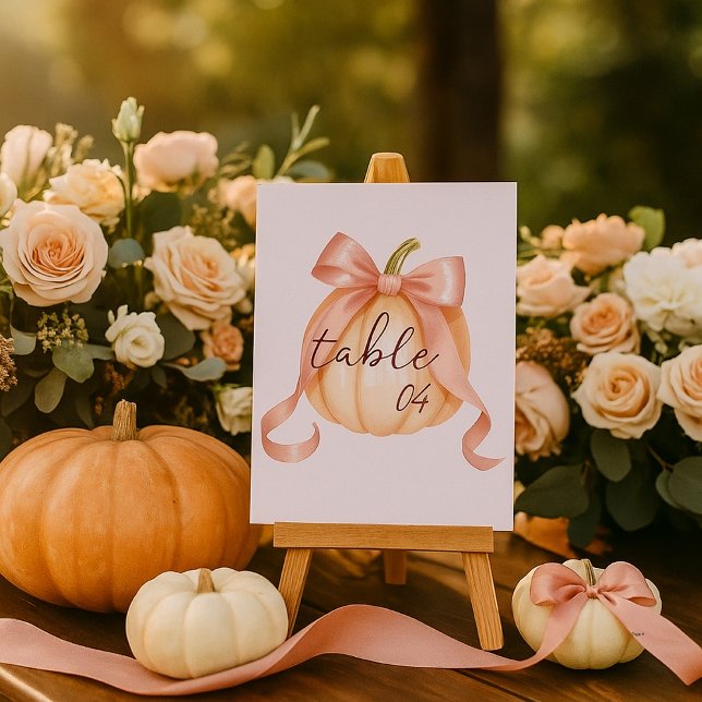 Citrouille aquarelle Bow rose Numéro de table Sign (Créateur téléchargé)