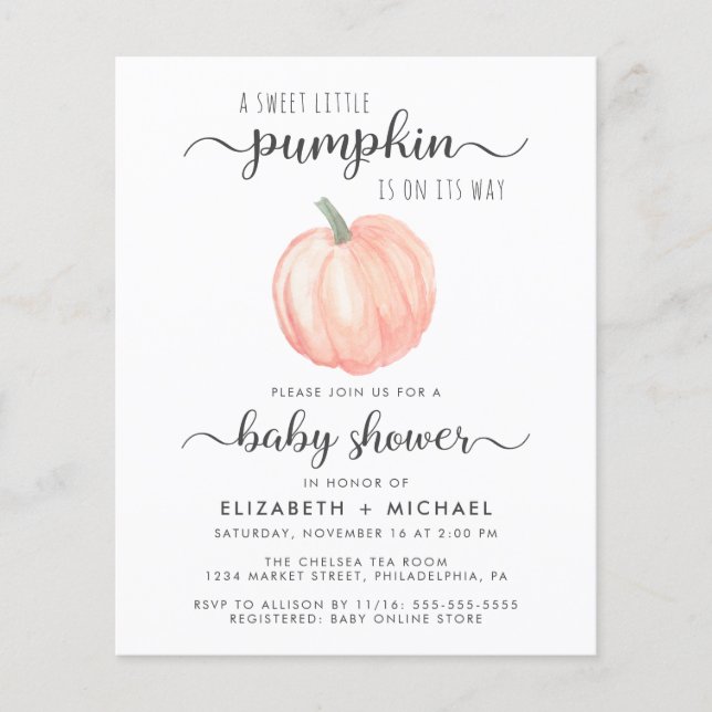 Citrouille Aquarelle Couples Baby shower Invitatio (Devant)