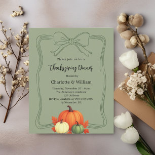 Citrouille arc moss vert Thanksgiving invitation
