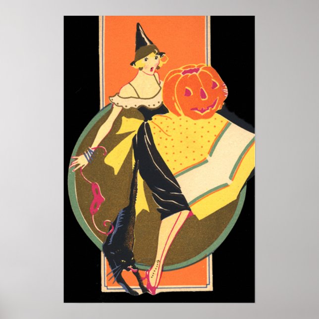 Citrouille Art Déco de sorcière Jack O Lantern (Devant)