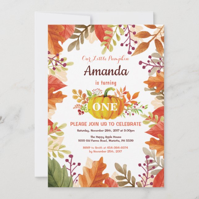 Citrouille Automne Anniversaire Invitation (Devant)