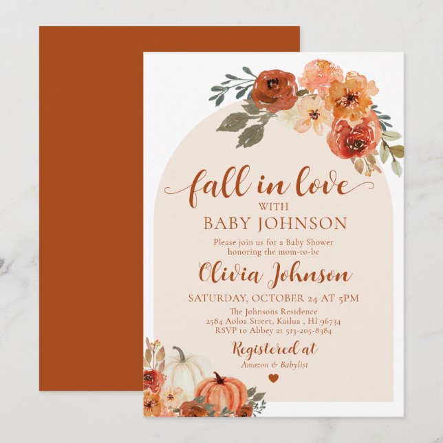 Citrouille Automne  Automne Baby shower Invitation (Devant / Derrière)