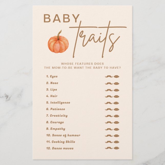 Citrouille Automne Baby shower Baby Traits Jeu (Devant)