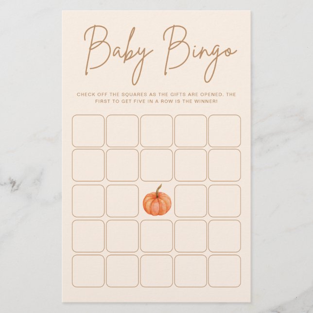 Citrouille Automne Baby shower Bingo Jeu (Devant)