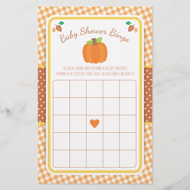 Citrouille Automne Baby shower Bingo Jeu (Devant)