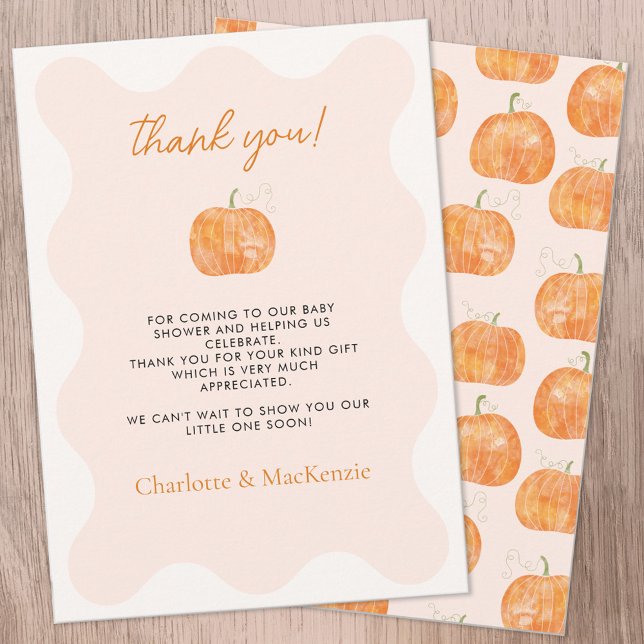 Citrouille Automne Baby shower Carte de remercieme (Pumpkin autumn fall baby shower personalized thank you card)
